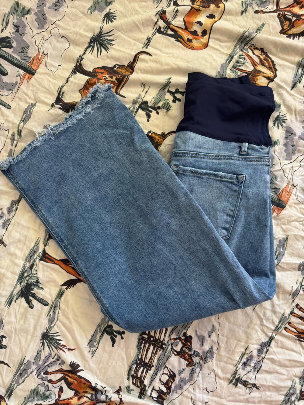 PinkBlush Maternity Raw Hem Denim Midi Skirt | Large